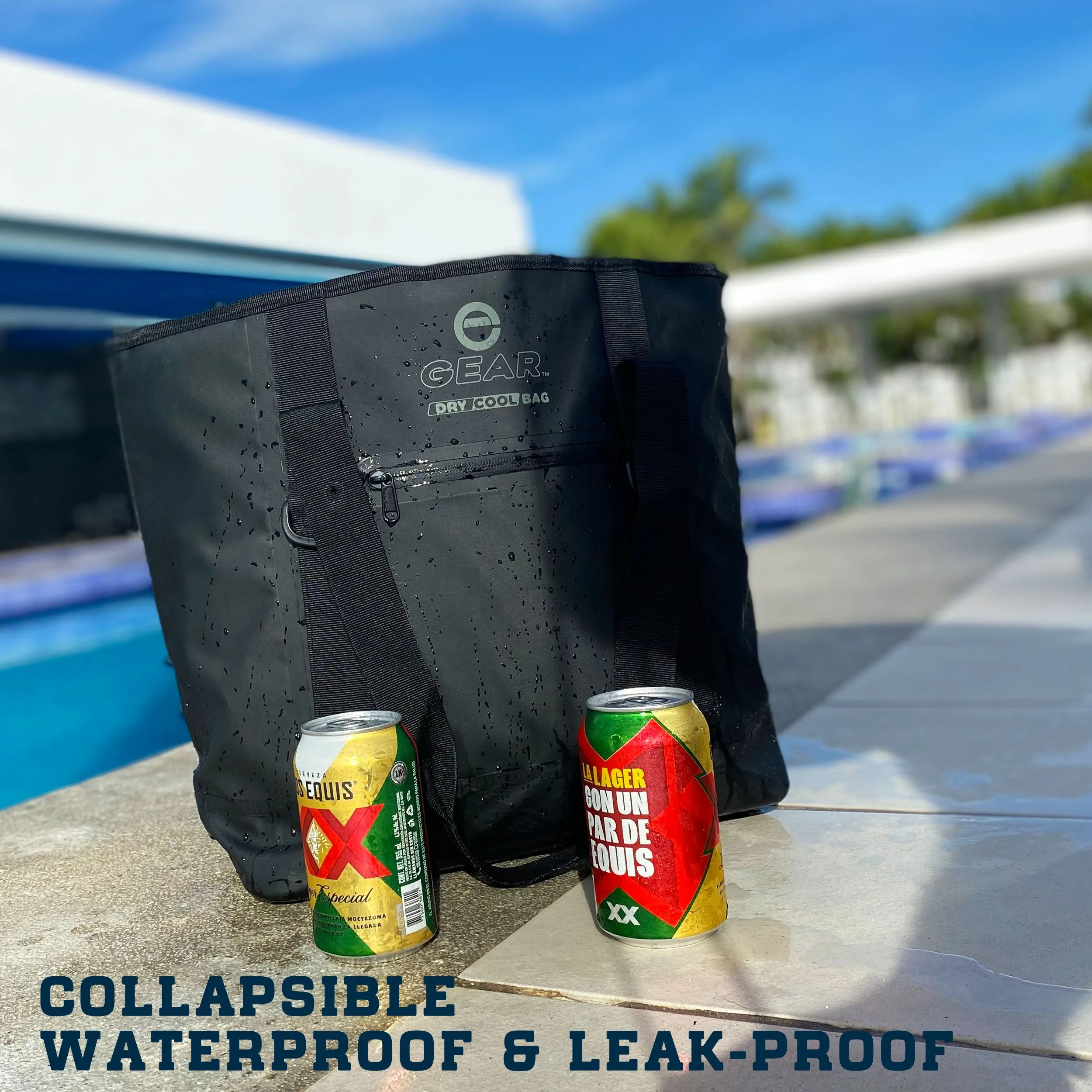 Enthusiast Gear Dry Bag Cooler Tote – Collapsible, waterproof, with Side Pocket - Perfect for Pool, Beach, Picnics, Grocery - 20 Cans