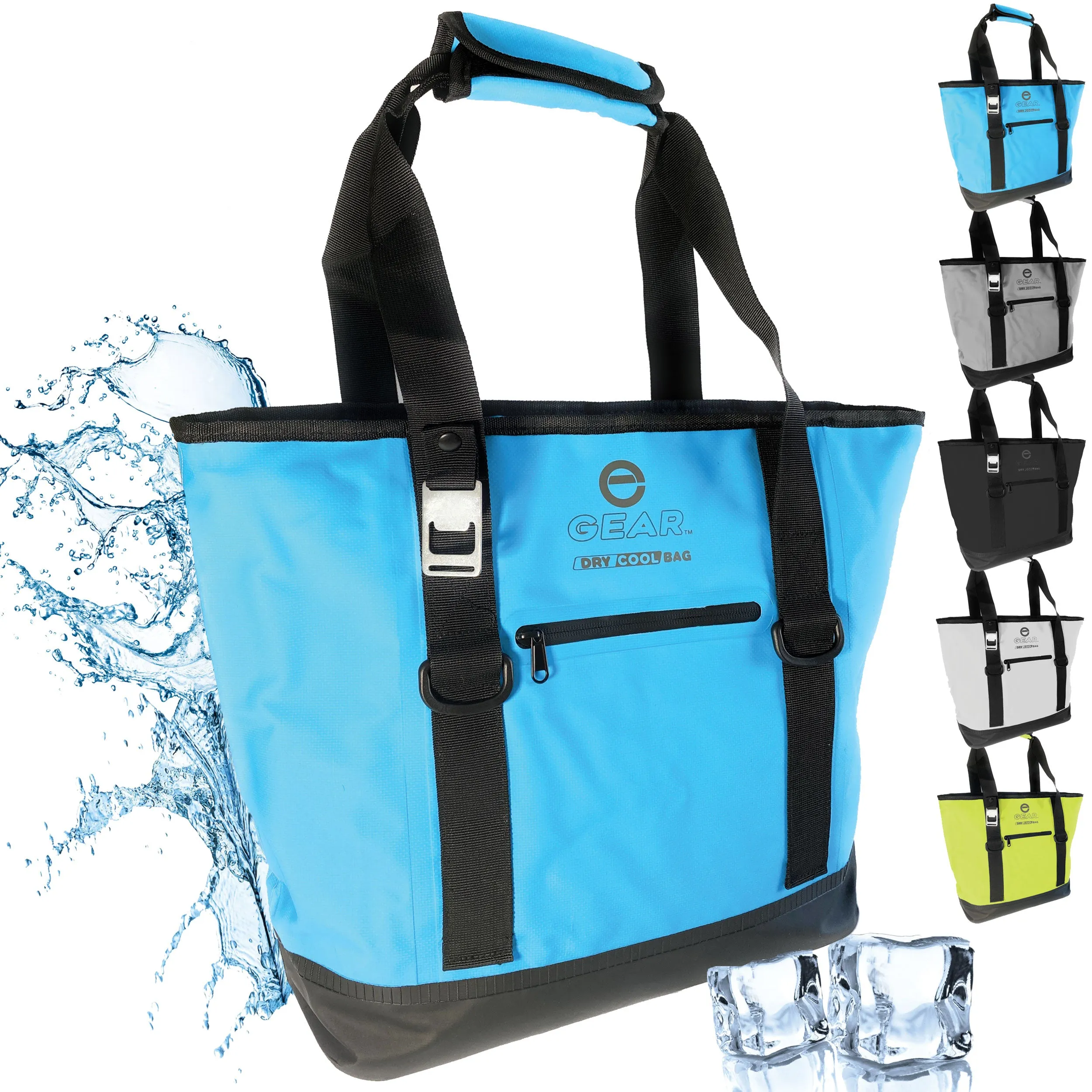 Enthusiast Gear Dry Bag Cooler Tote – Collapsible, waterproof, with Side Pocket - Perfect for Pool, Beach, Picnics, Grocery - 20 Cans