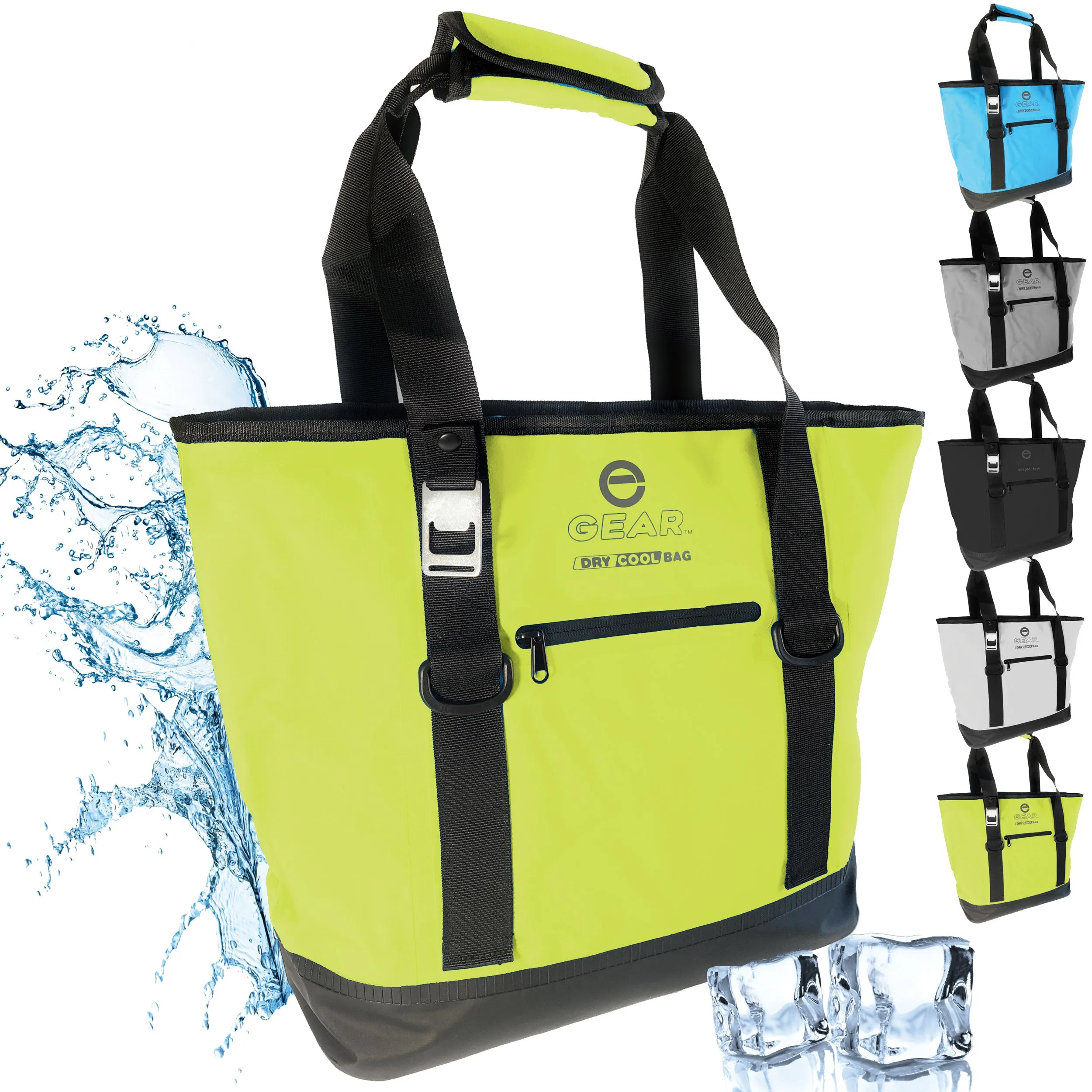 Enthusiast Gear Dry Bag Cooler Tote – Collapsible, waterproof, with Side Pocket - Perfect for Pool, Beach, Picnics, Grocery - 20 Cans