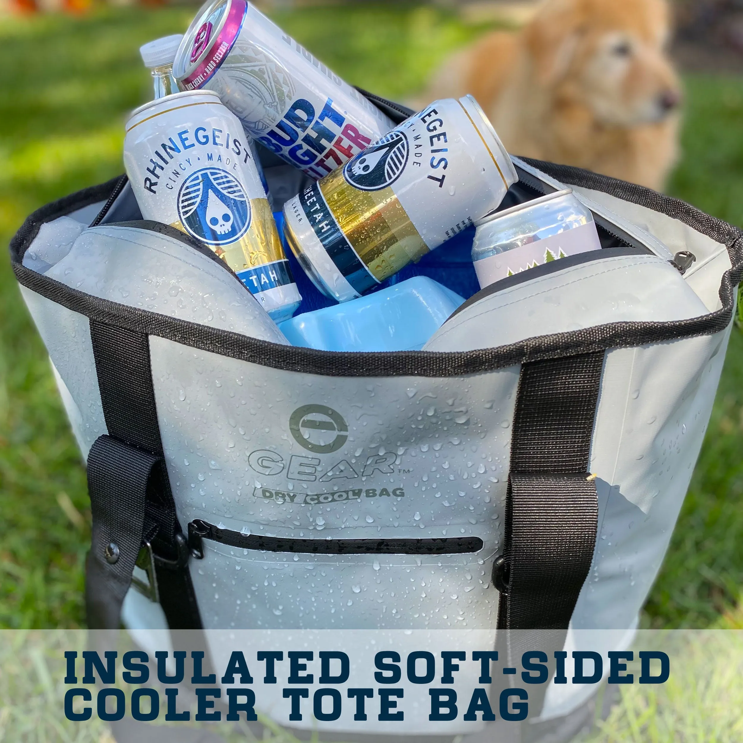 Enthusiast Gear Dry Bag Cooler Tote – Collapsible, waterproof, with Side Pocket - Perfect for Pool, Beach, Picnics, Grocery - 20 Cans