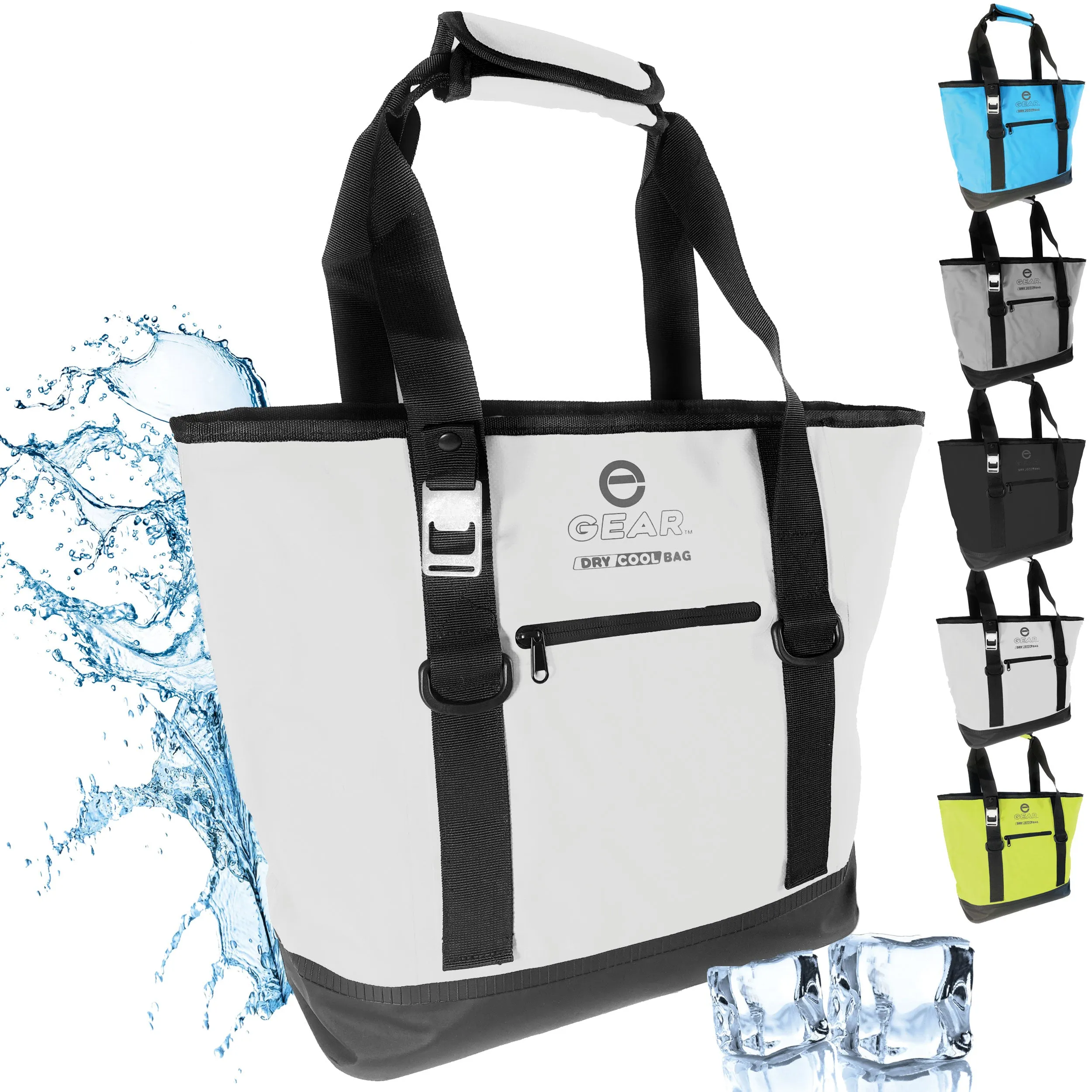 Enthusiast Gear Dry Bag Cooler Tote – Collapsible, waterproof, with Side Pocket - Perfect for Pool, Beach, Picnics, Grocery - 20 Cans
