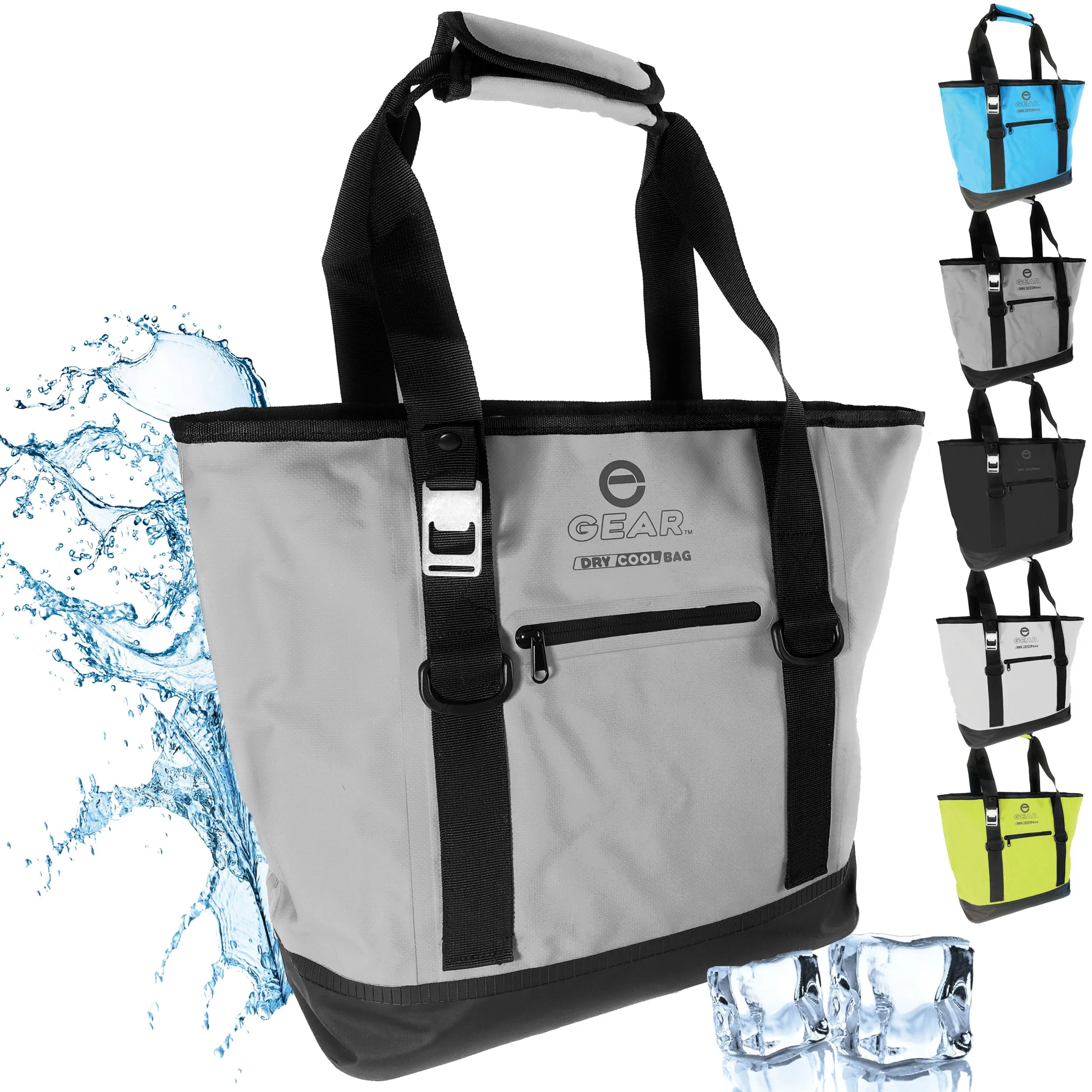 Enthusiast Gear Dry Bag Cooler Tote – Collapsible, waterproof, with Side Pocket - Perfect for Pool, Beach, Picnics, Grocery - 20 Cans