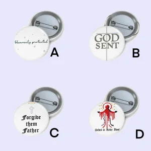 Faith-Inspired Pin Badge Set – Christian 25mm Pins | Blood of Jesus, Heavenly Protected, God Sent, Forgive Them Father