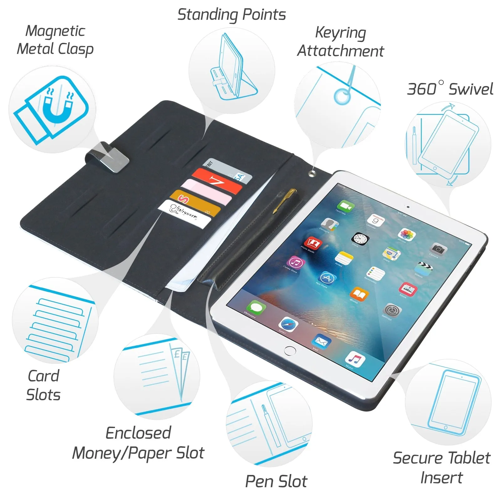 Personalised Leather iPad Case - Grey Speckled Marble with Text