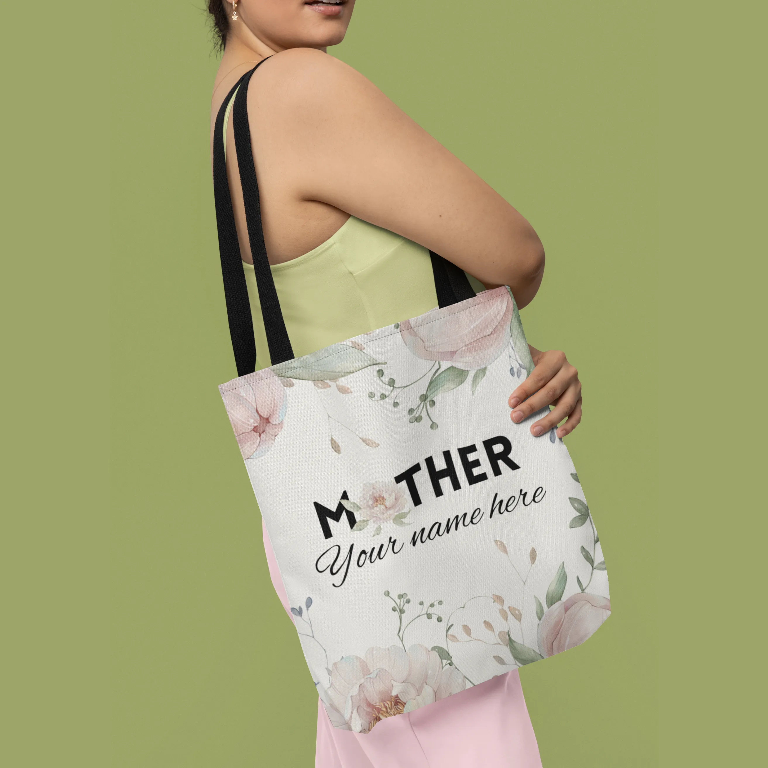 Personalized Soft Floral Mother Tote Bag