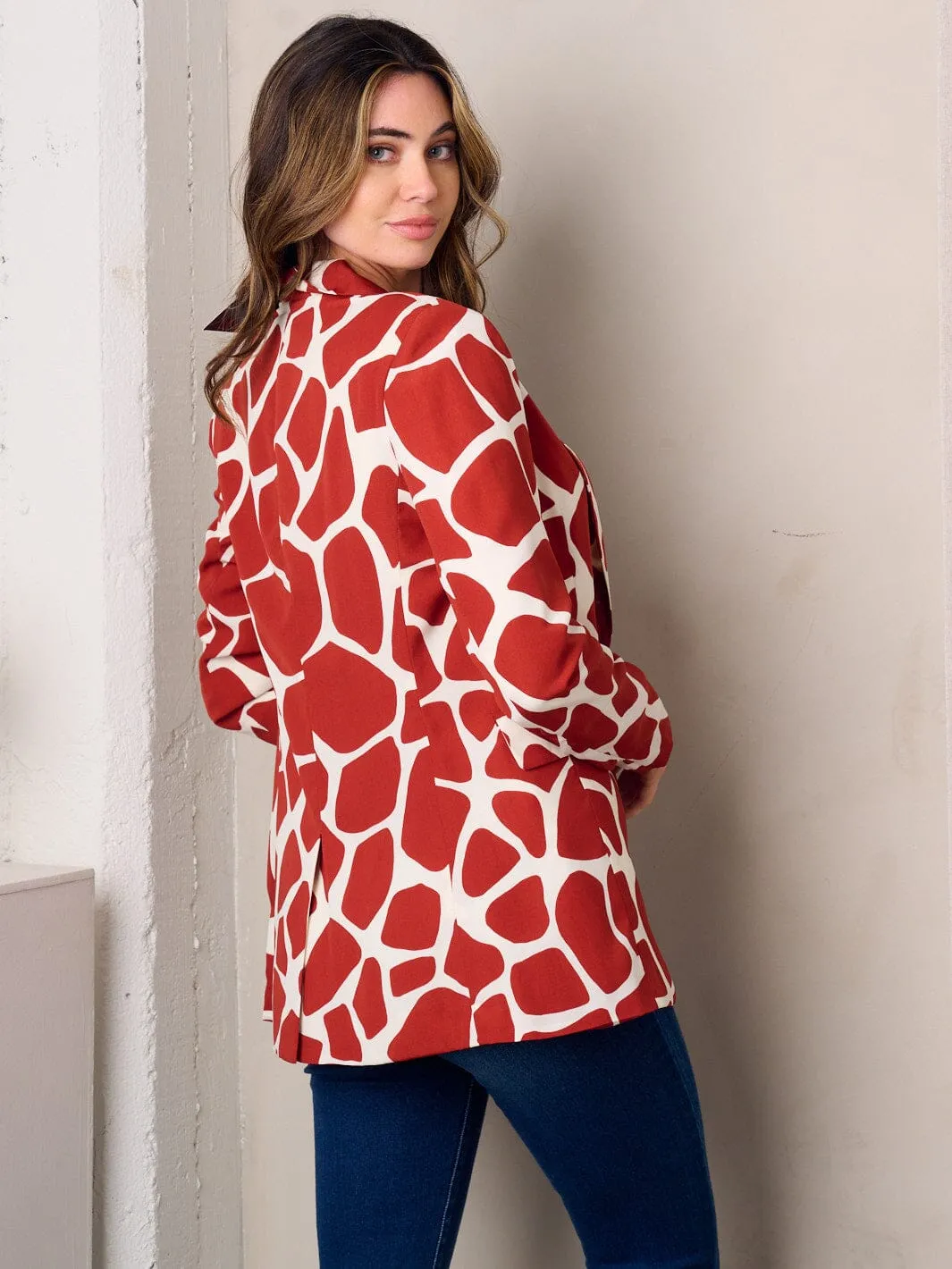 WOMEN'S 3/4 SLEEVE OPEN FRONT MULTI PRINT BLAZER