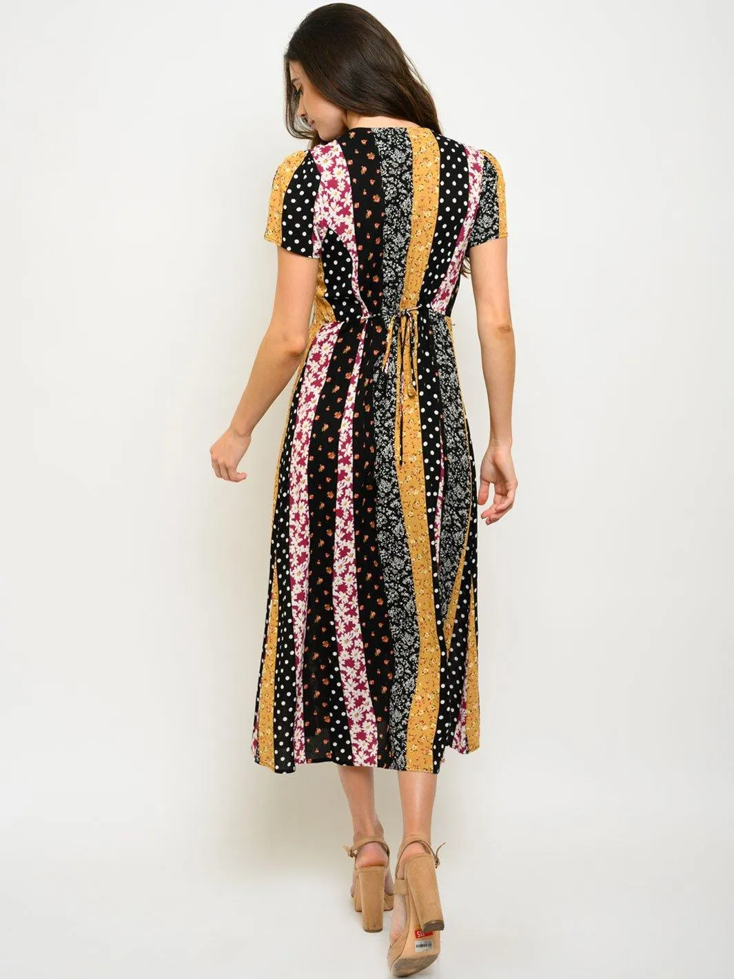 WOMEN'S BUTTON UP MULTI PRINT MAXI DRESS
