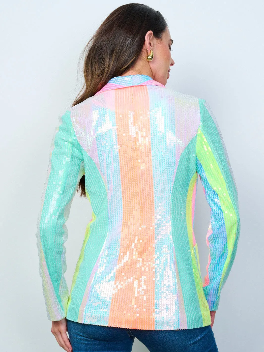 WOMEN'S LONG SLEEVE BUTTON CLOSURE SEQUINS COLORBLOCK BLAZER