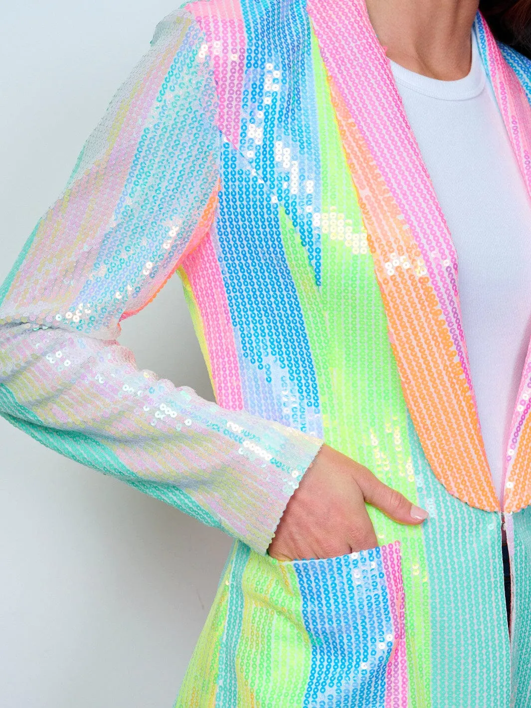 WOMEN'S LONG SLEEVE BUTTON CLOSURE SEQUINS COLORBLOCK BLAZER