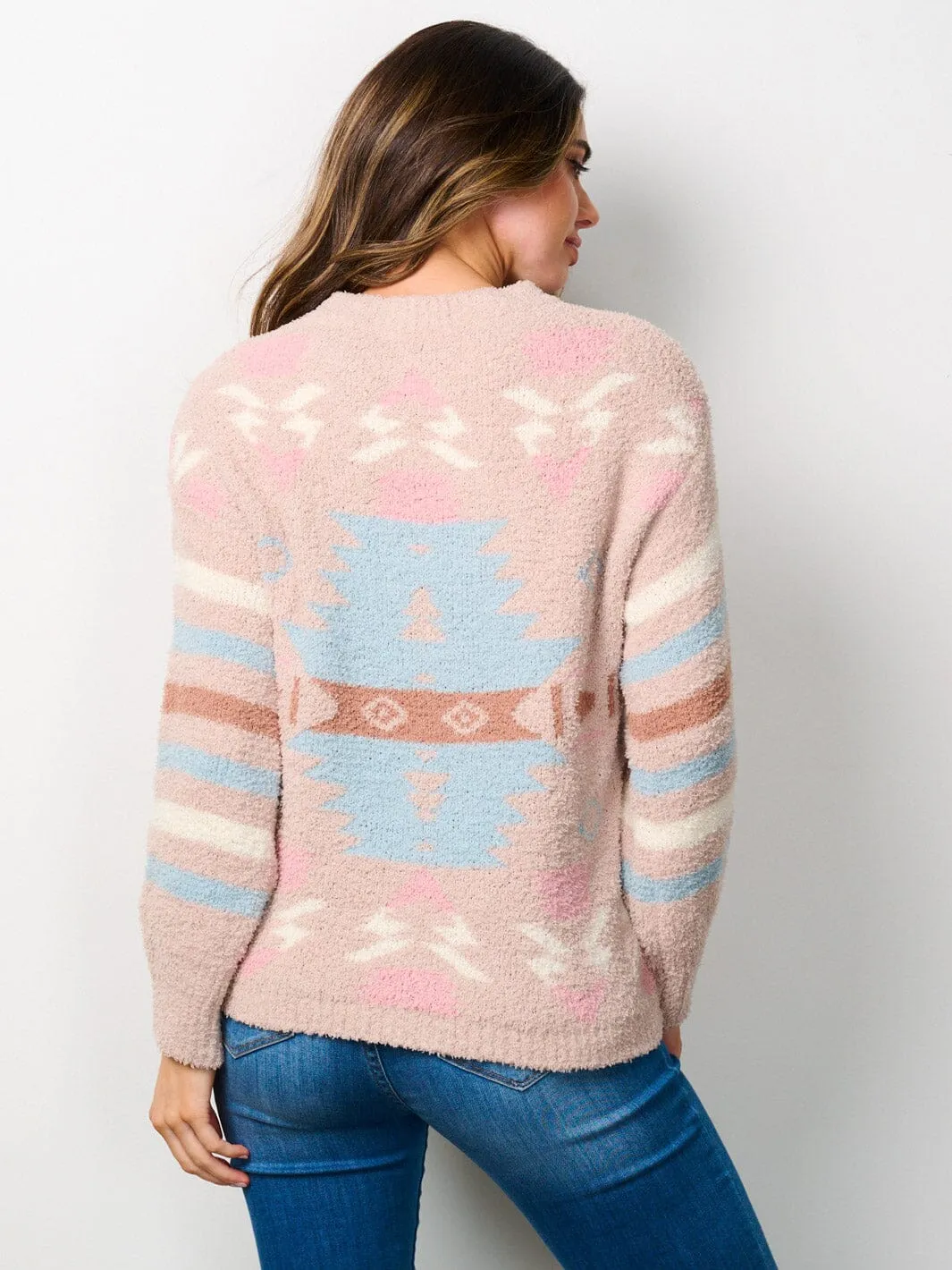 WOMEN'S LONG SLEEVE MULTI PRINT PULLOVER SWEATER